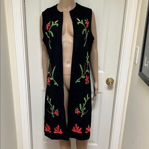 Funky Psychedelic MCM Vintage Colt Orient Black Wool Long Vest Duster Floral